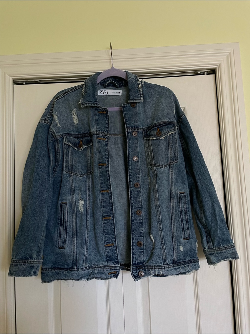 Zara Medium Blue Distressed Denim Jacket